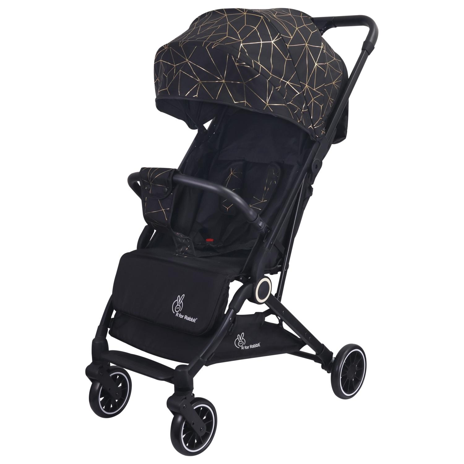 R for Rabbit Pocket Air Stroller|Portable Travel Friendly Pre Installed Stroller & Pram for Newborn Baby Boys & Girls of Age 0 to 3 Years (Black)