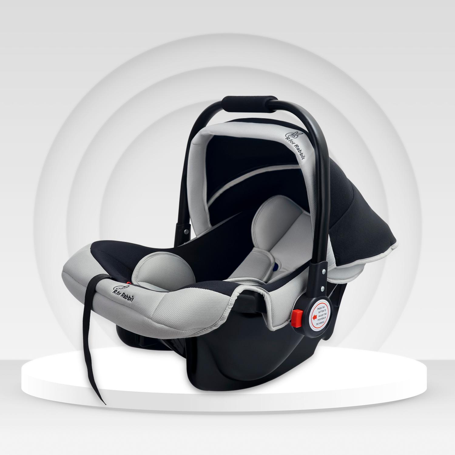 R for Rabbit Baby Cozy Carry Cot with 3 in 1 Multi-Purpose Baby Rocker & seat| 3 Point Safety Harness for new Born Babies of 0 to 15 Months(Black Grey)