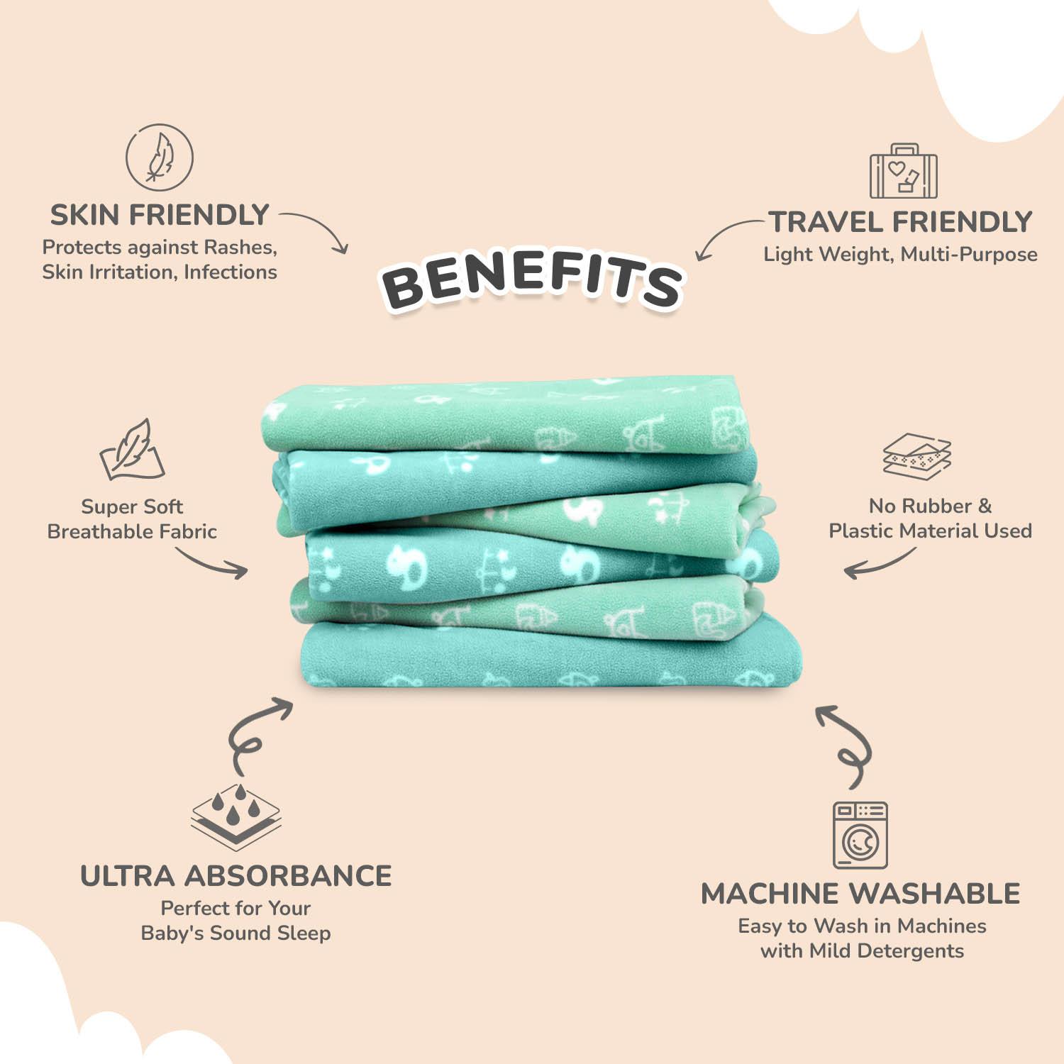 R for Rabbit Waterproof Quick Dry Sheet for Baby | Anti-Piling Fleece Breatheable Fabric Extra Absorbent Instant Dry Baby Bed/Cot Protector Mat (Size-L,Green-Blue,Pack of 2 Combo)