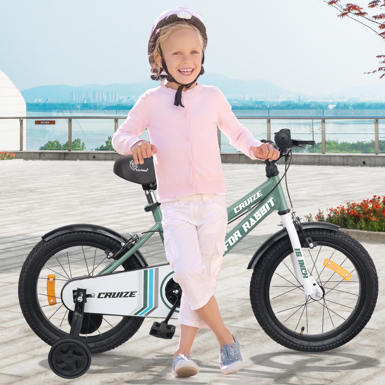 R for Rabbit Cruize Bicycle for Kids 16T Inch Cycle with Training Wheels for 4 to 7 Years Baby Boys & Girls of Up to 40 Kgs Weight Capacity - 90% Installed (Olive Green)