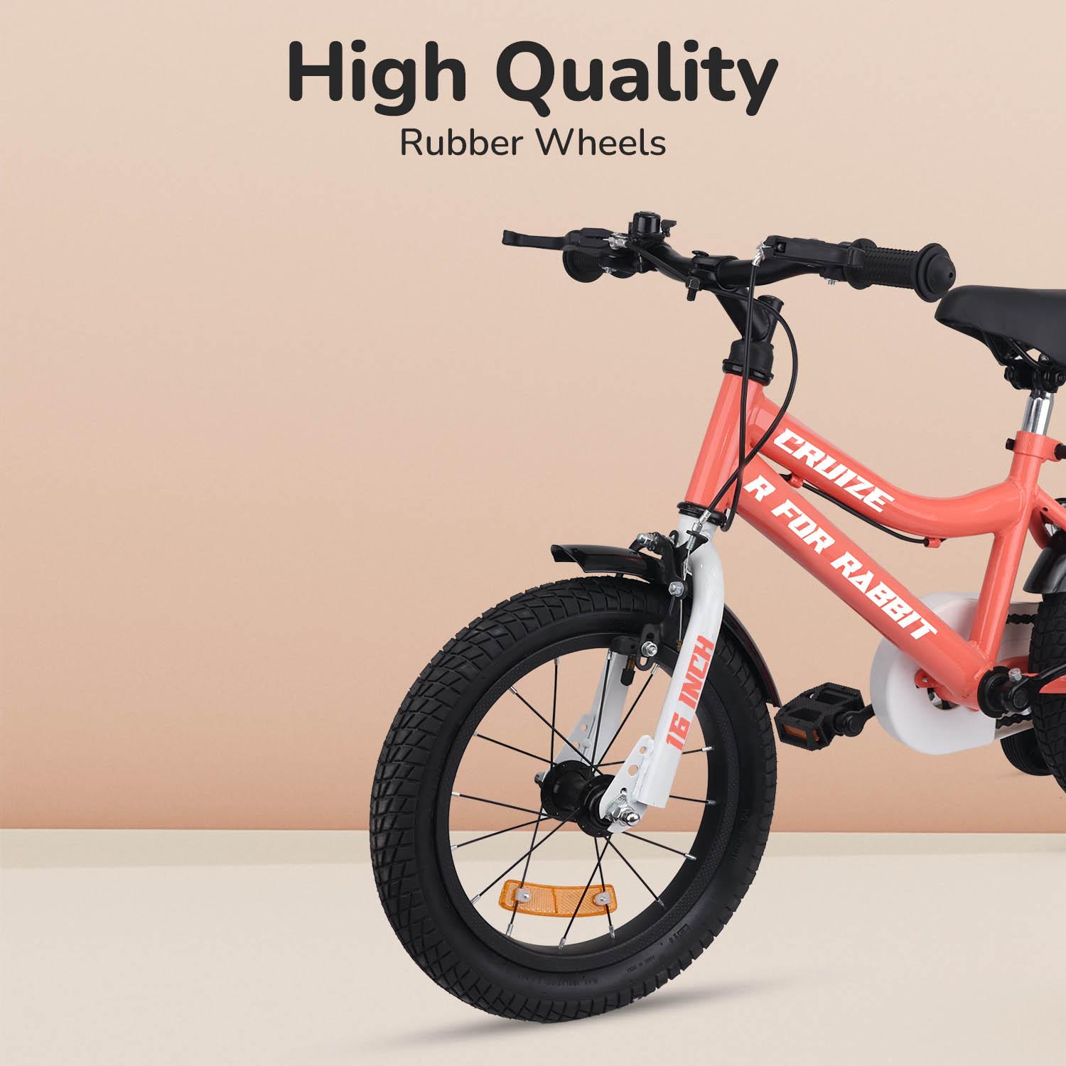 R for Rabbit Cruize Bicycle for Kids 16T Inch Cycle with Training Wheels for 4 to 7 Years Baby Boys & Girls of Upto 40 Kgs Weight Capacity - 90% Installed (Peach)