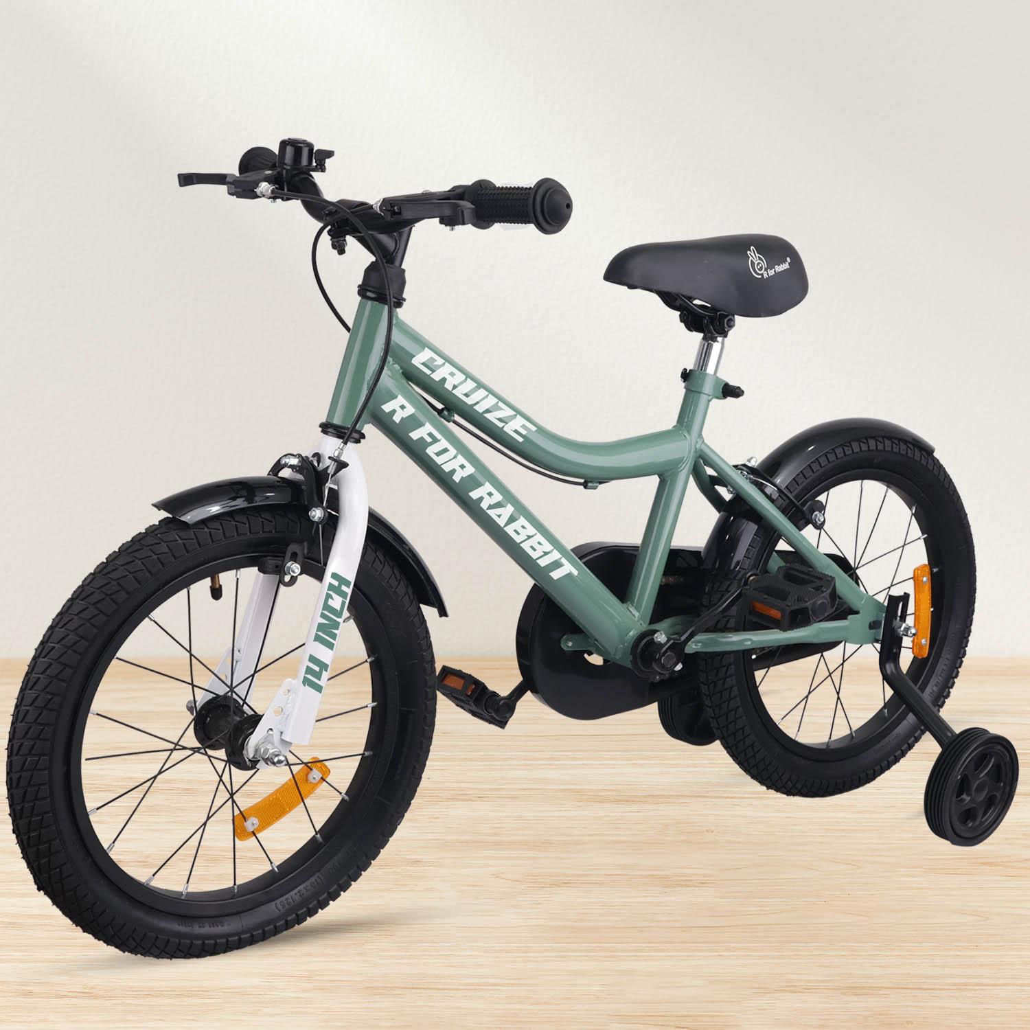 R for Rabbit Cruize Bicycle for Kids 14T Inch Cycle with Training Wheels for 3 to 5 Years Baby Boys & Girls of Up to 40 Kgs Weight Capacity - 90% Installed (Olive Green)