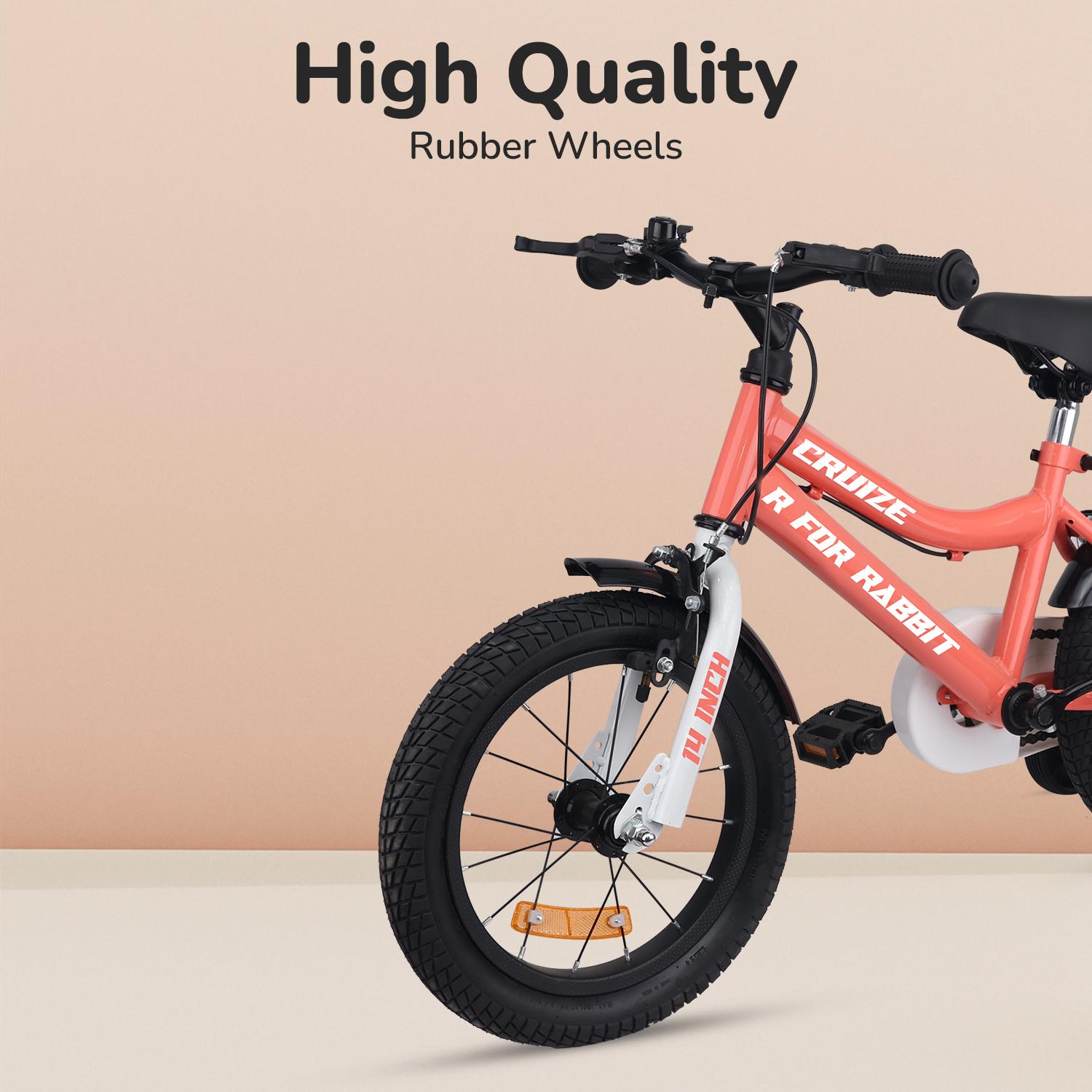 R for Rabbit Cruize Bicycle for Kids 14T Inch Cycle with Training Wheels for 3 to 5 Years Baby Boys & Girls of Upto 40 Kgs Weight Capacity - 90% Installed (Peach)