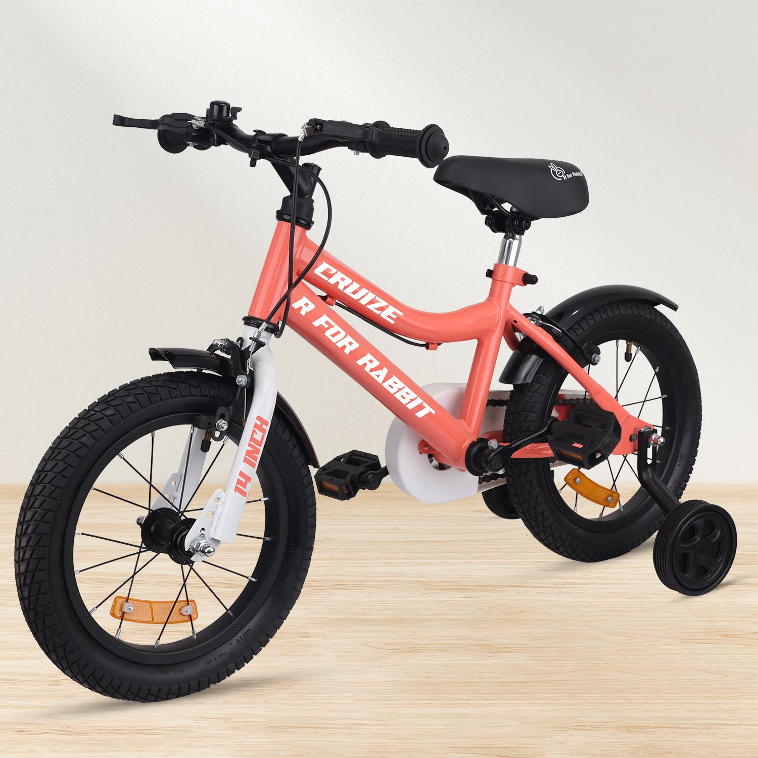 R for Rabbit Cruize Bicycle for Kids 14T Inch Cycle with Training Wheels for 3 to 5 Years Baby Boys & Girls of Upto 40 Kgs Weight Capacity - 90% Installed (Peach)
