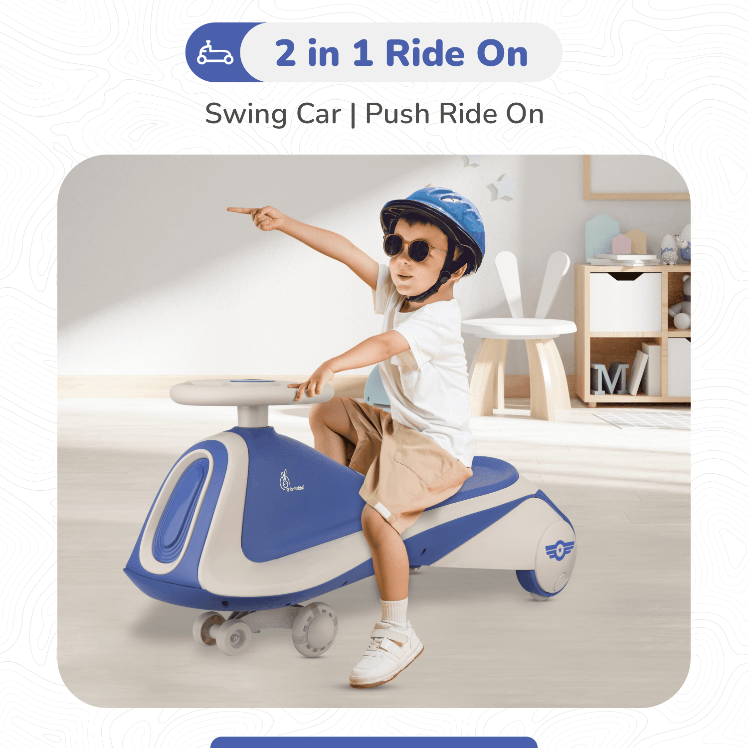 R for Rabbit Iya Iya Sportz Swing Car for Kids, Twister Magic Ride on Car with Scratch Free PU LED Wheel for 3+ Years Baby Boy & Girl, Weight Capacity Upto 100 Kg (Blue Grey)