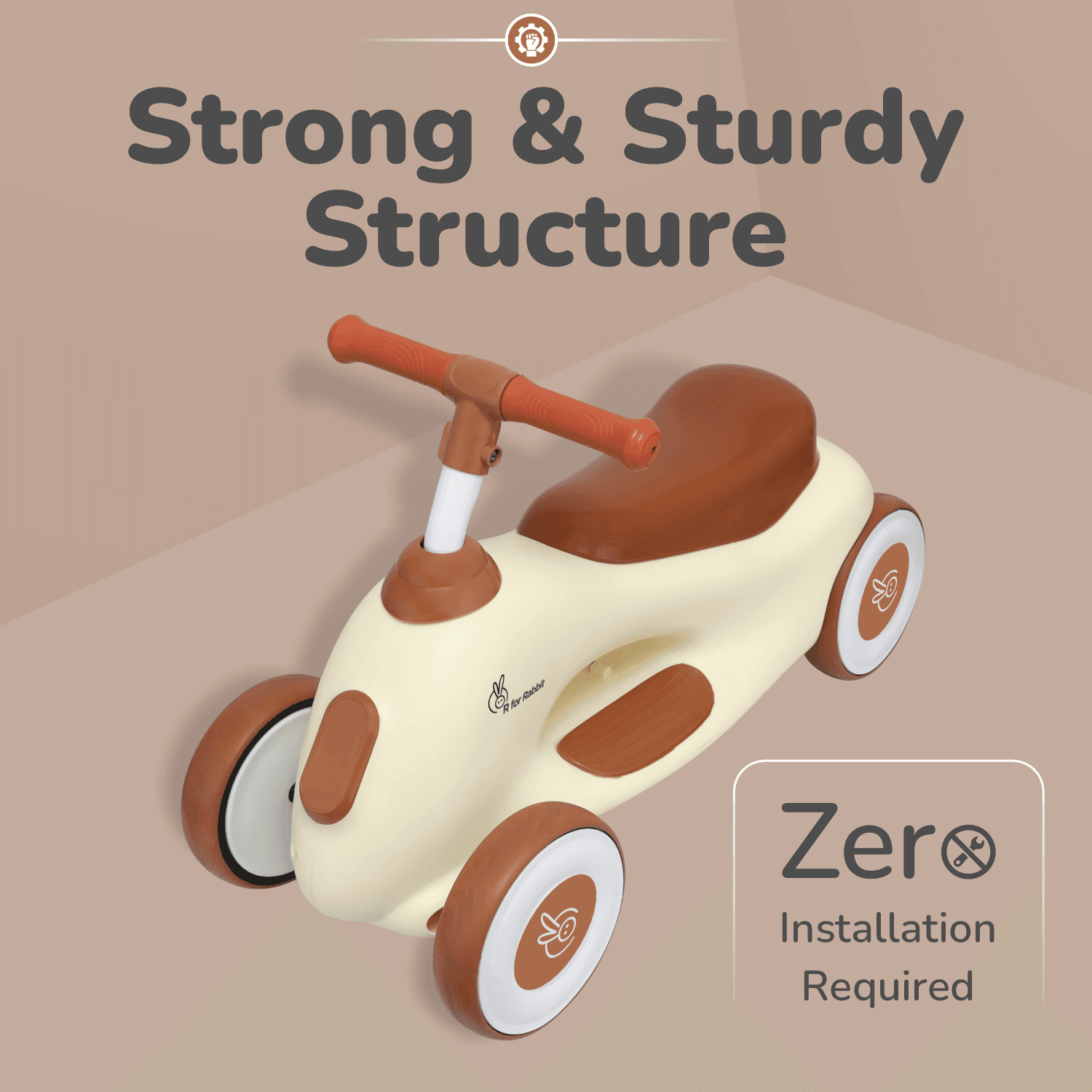 R for Rabbit Speedster Zoomy Push Ride-On for Baby, Wide TPE Wheels with Ergonomic & Comfortable Seat, Non Slip Footrest for 1 to 4 Years Kids, 20 Kgs Weight Capacity (Cream Brown)