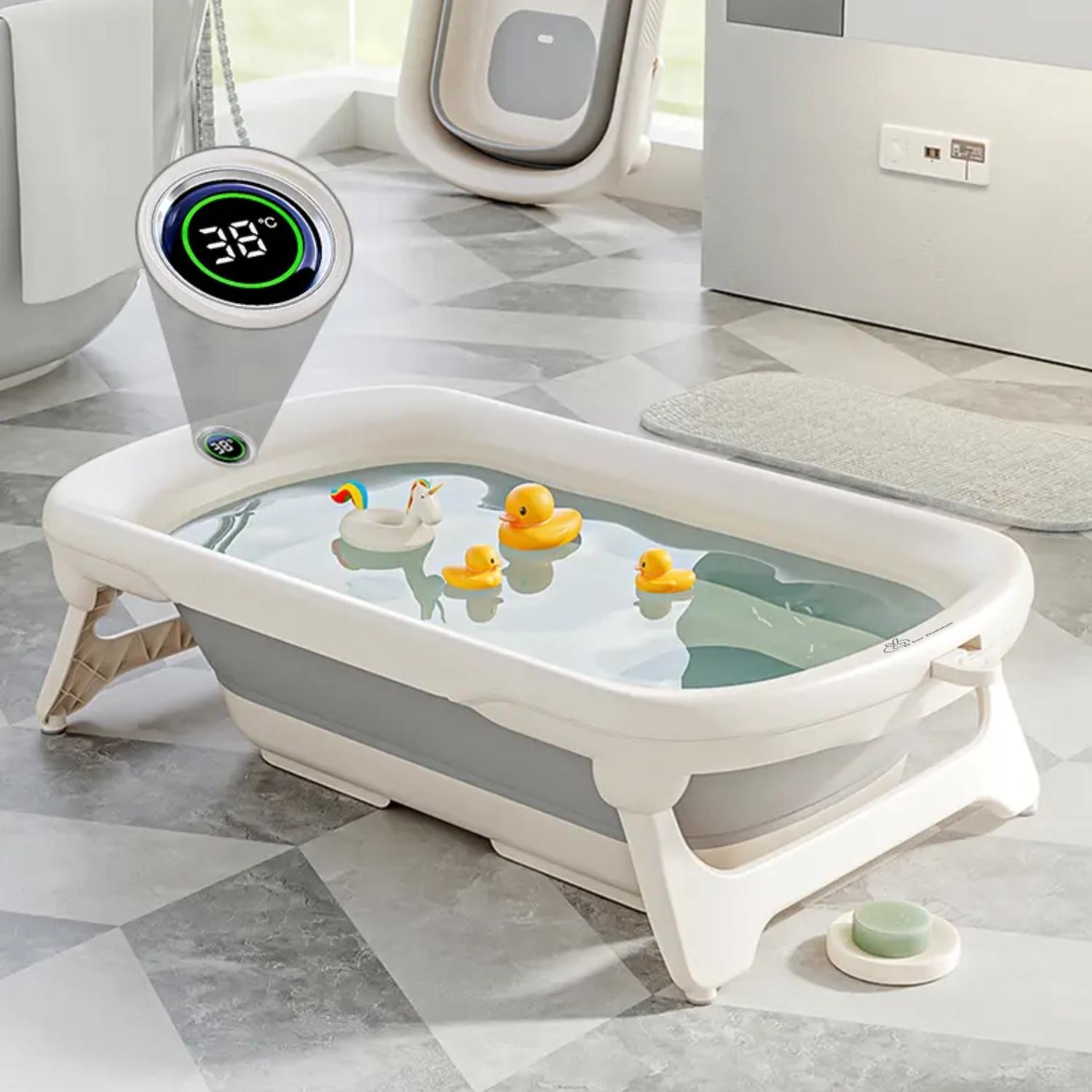 R For Rabbit Bubble Double Smart Baby Bath Tub with Water Temperature Indicator Screen Foldable Baby Bath Tub for Kids of 0 to 3 Years Upto 20 Kgs Weight Capacity (Grey White)