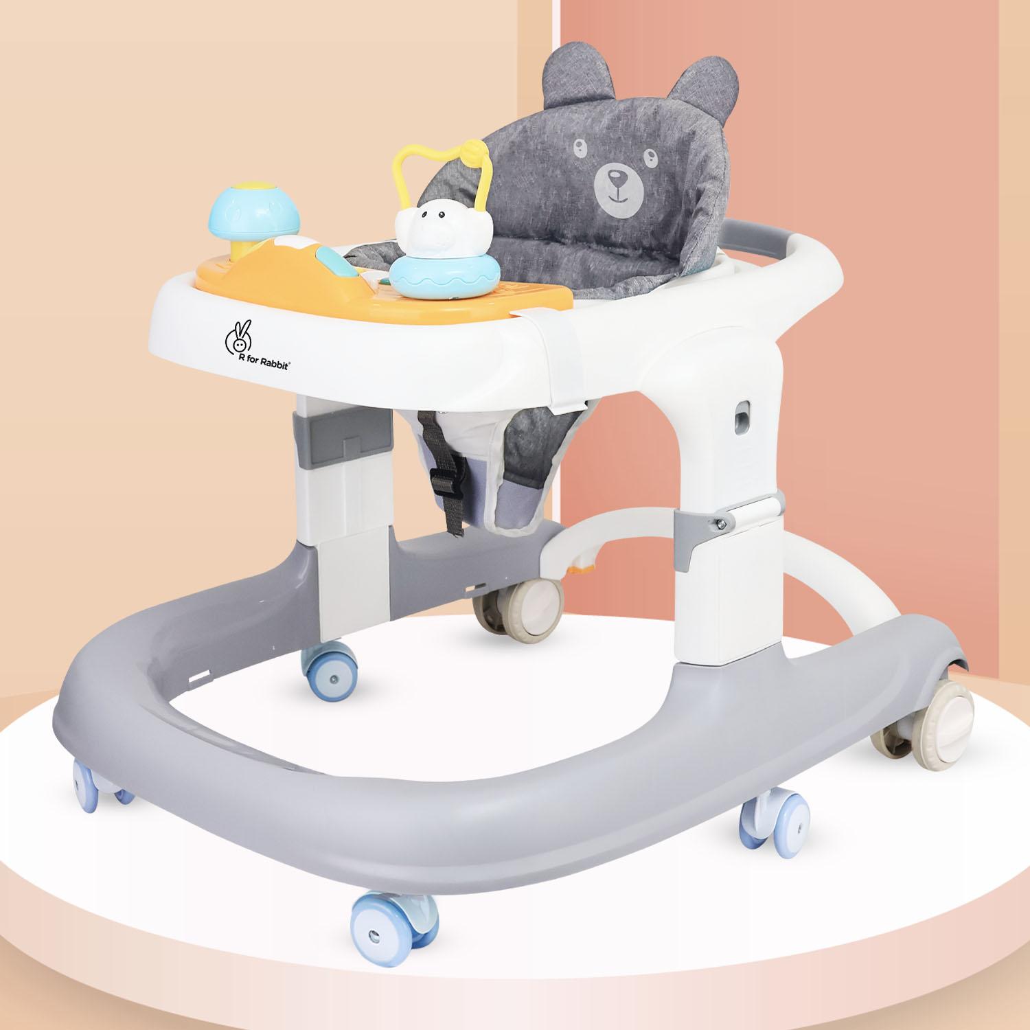 R for Rabbit Little Feet Sportz Baby Walker for Kids 9 to 18 Months for boy Girl Push Activity Walker with Music | (Grey White)