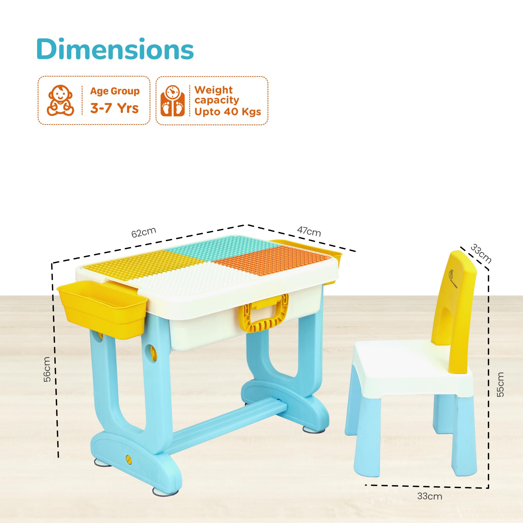 R for Rabbit Little Genius Learner Polypropylene Kids Study Table & Chair Set with Storage 4-in-1 Multifunctional Desk for 3-7 Years Children, Weight Capacity Upto 40kgs (Blue Multi)
