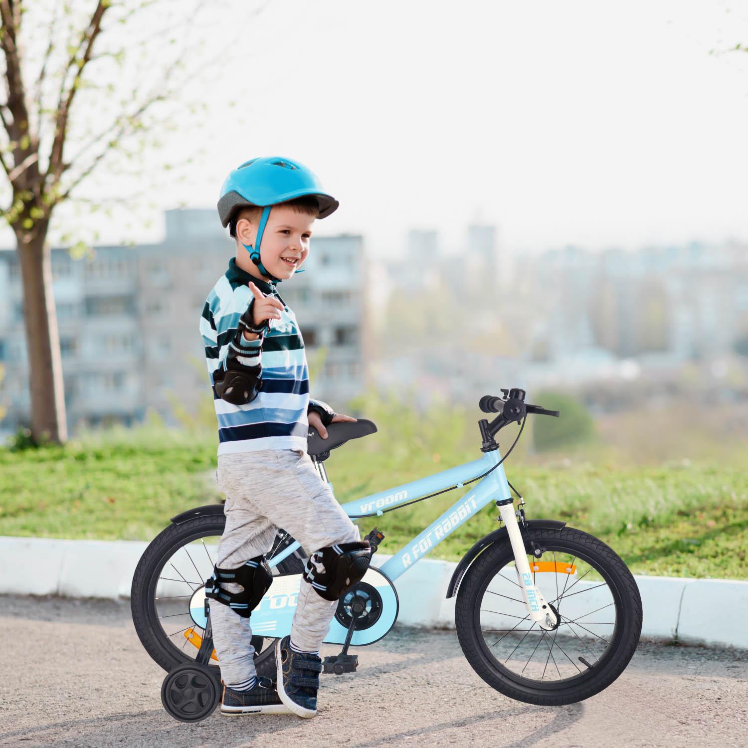 R for Rabbit Vroom Bicycle for Kids Cycle 20T Inches for 7 to 10 Years Boys & Girls with Training Wheels | 90% Installed | Upto 50 Kgs Weight Capacity (Lake Blue)