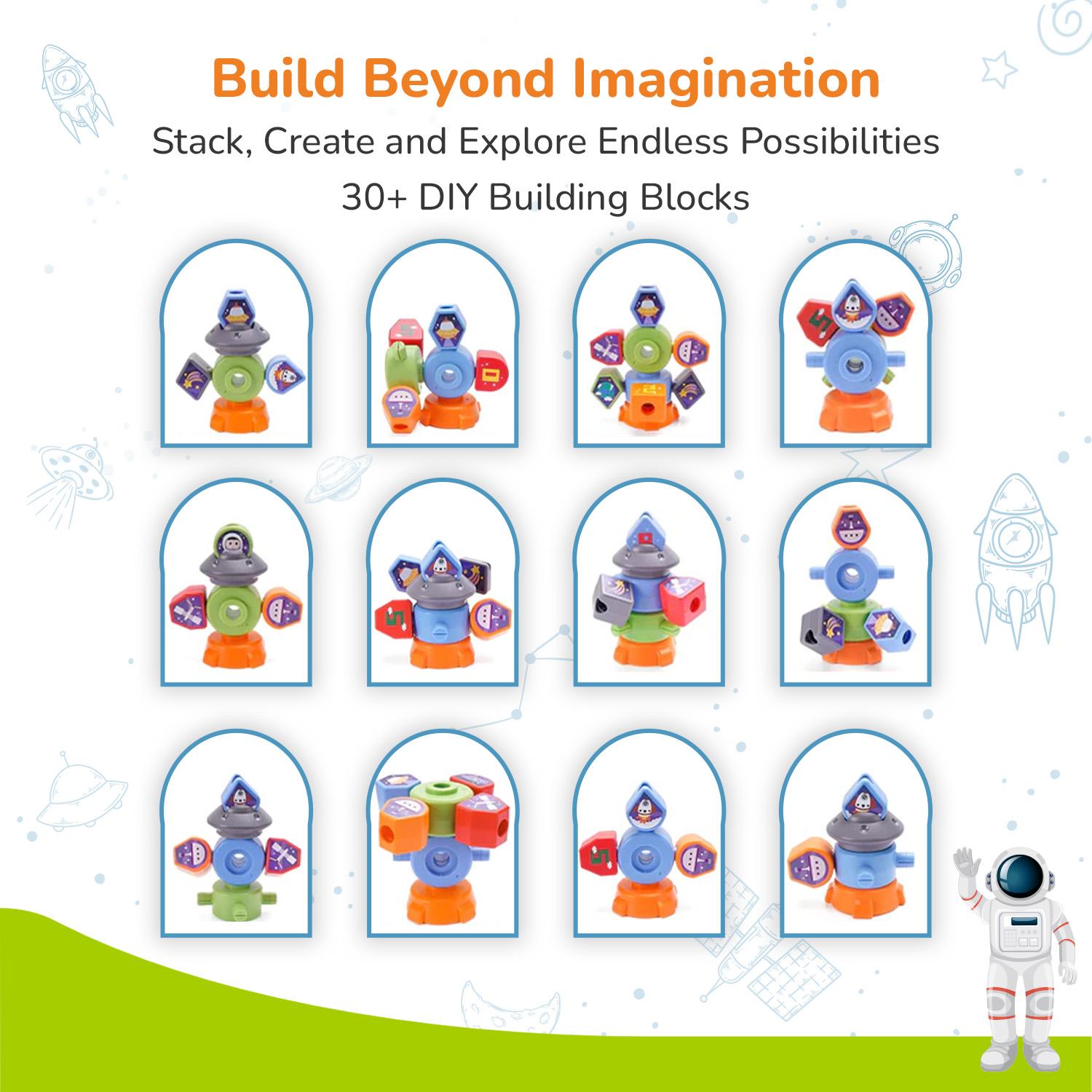 R for Rabbit Orapple Astro Shape Sorter Toy for Babies with Built-in Storage Stacking, Lacing, 3D DIY Blocks & Color Learning | BPA-Free Educational Toys 2+ Years Kids (White Multi)