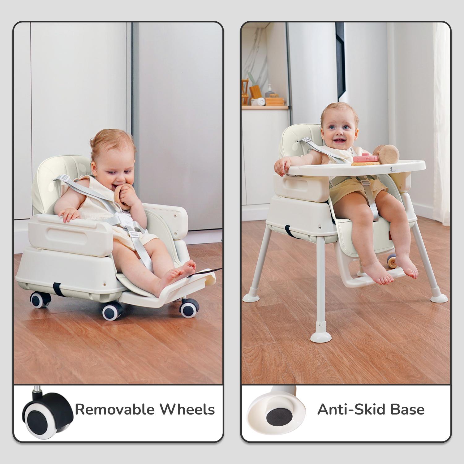 R for Rabbit Truffle High Chair for Baby, 4-in-1 Convertible Kids Feeding Chair Compact Fold, Dual Meal Trays, Travel Friendly Booster Seat, 6 Months to 3 Years Kids (Beige)