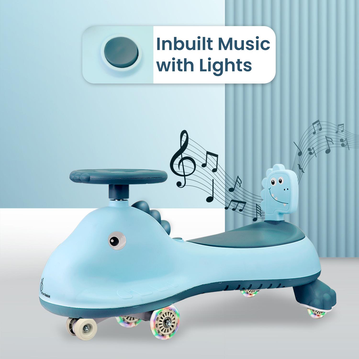R for Rabbit Iya Iya Dino Kids Swing Car, Twister Panda Car with PU LED Wheels ABEC 7 Bearing with Music, Push Ride on for 3+ Years Baby Boy Girl, 100 Kgs Weight Capacity (Sky Blue)