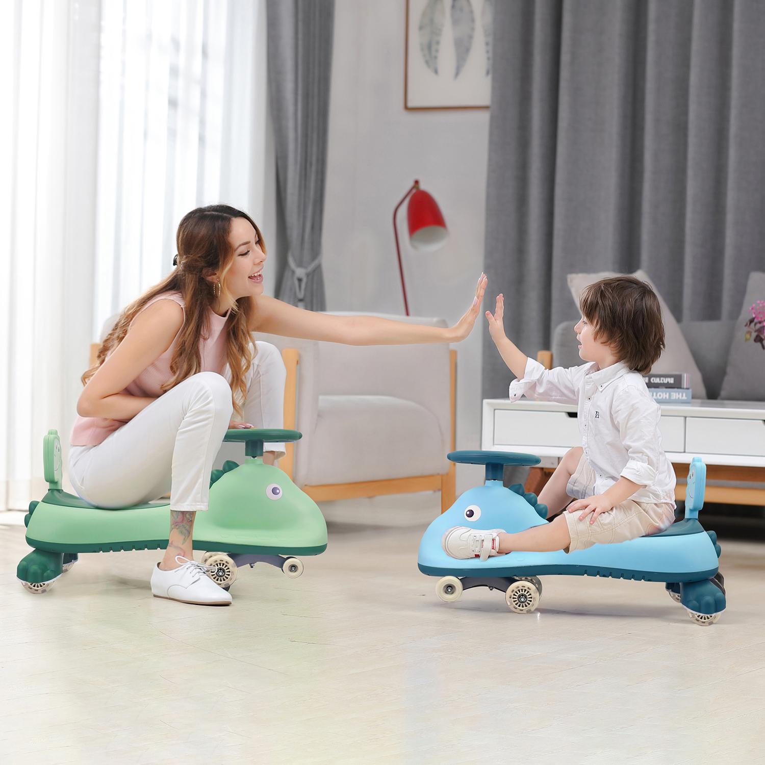 R for Rabbit Iya Iya Dino Kids Swing Car, Twister Panda Car with PU LED Wheels ABEC 7 Bearing with Music, Push Ride on for 3+ Years Baby Boy Girl, 100 Kgs Weight Capacity (Blush Pink)