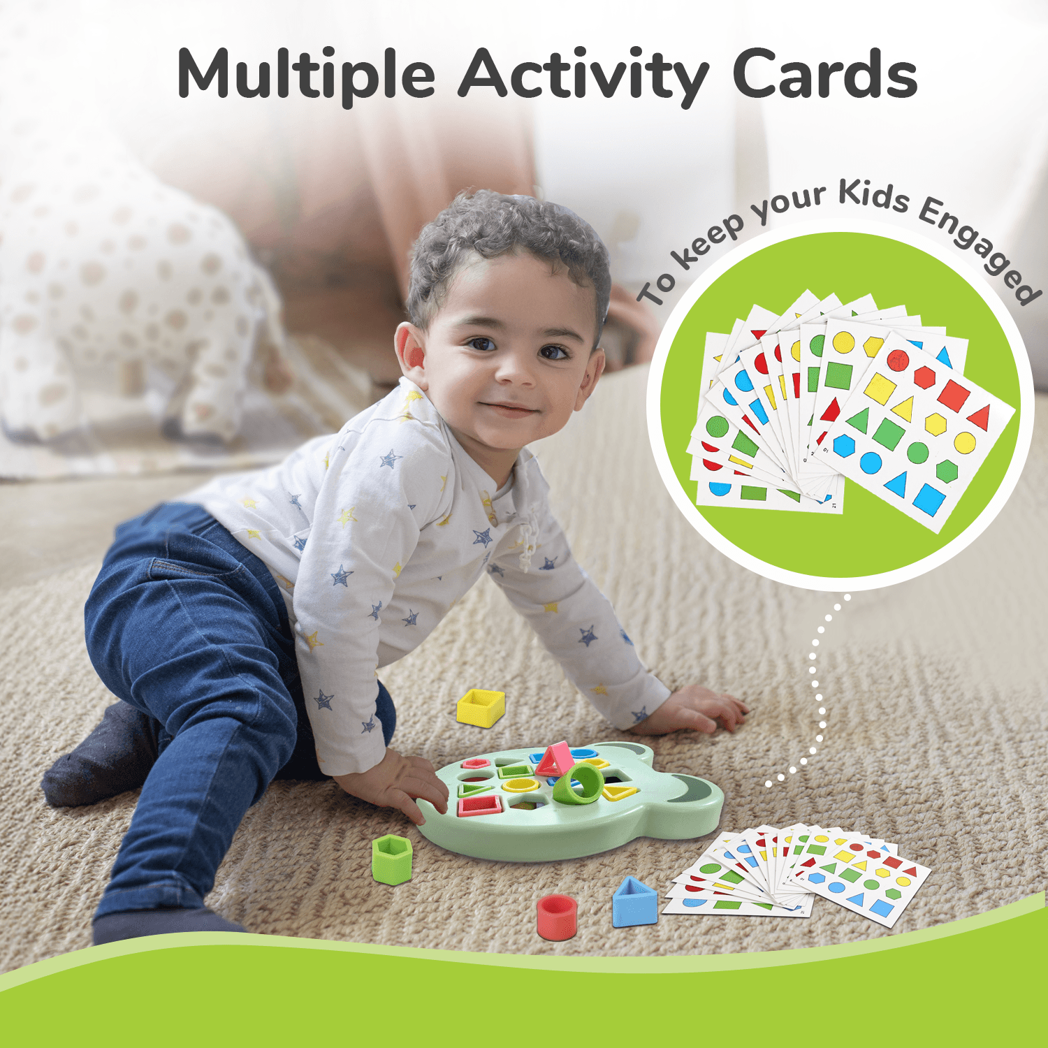 R for Rabbit Orapple Match N Learn Shape Matching Game Toy 12 Activity Cards Kids Color & Geometric Shapes Learning Puzzle 2+ Years for Baby Girls Boys Preschool (Green Multi)