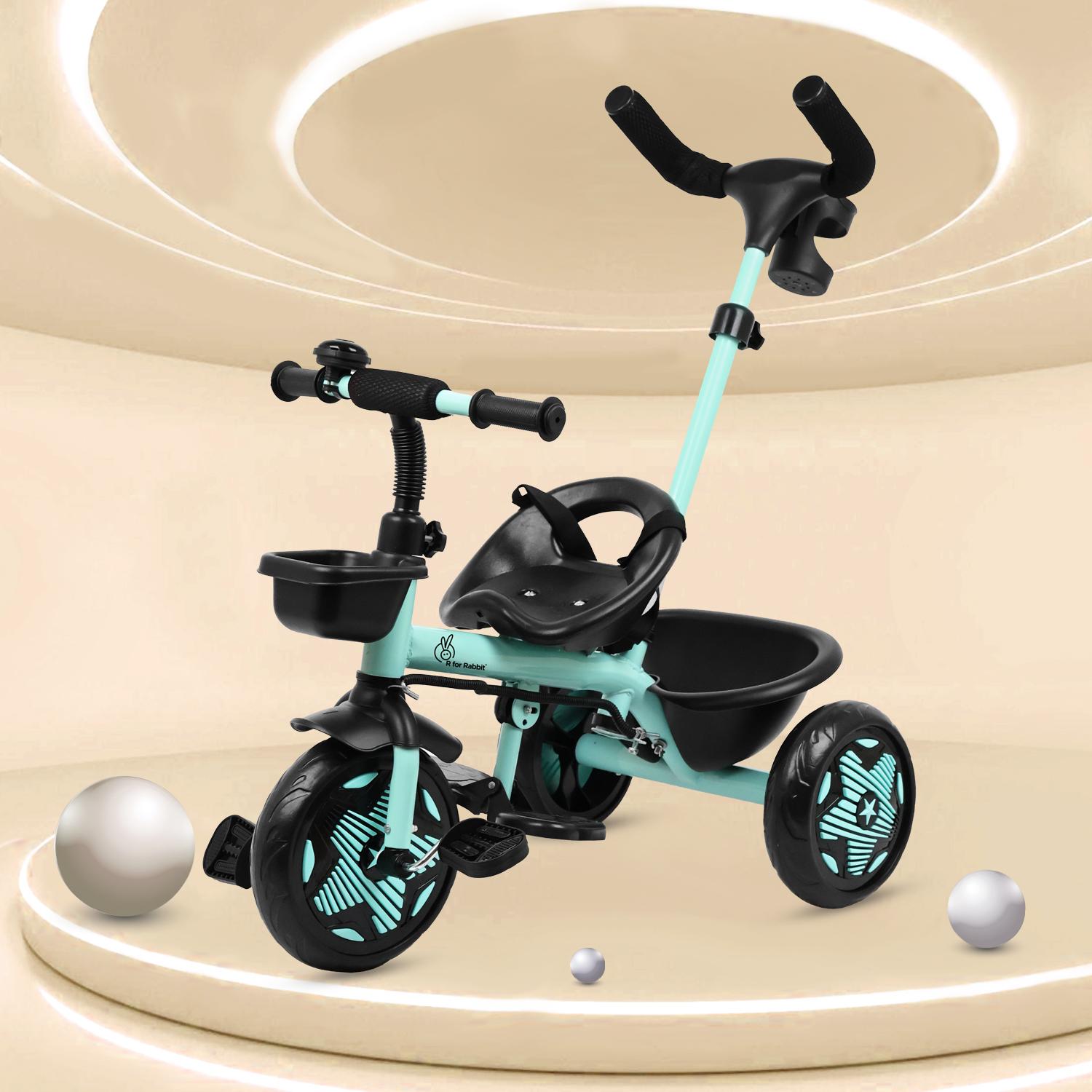 R for Rabbit Tiny Toes R20 Ace Tricycle for Kids with Parental Control, Premium EVA Wheels, Seat Belt & Bell and Storage Basket | Baby Trike Cycle for 2 to 5 Year, Upto 25 Kg Boy/Girl (Aqua Blue)