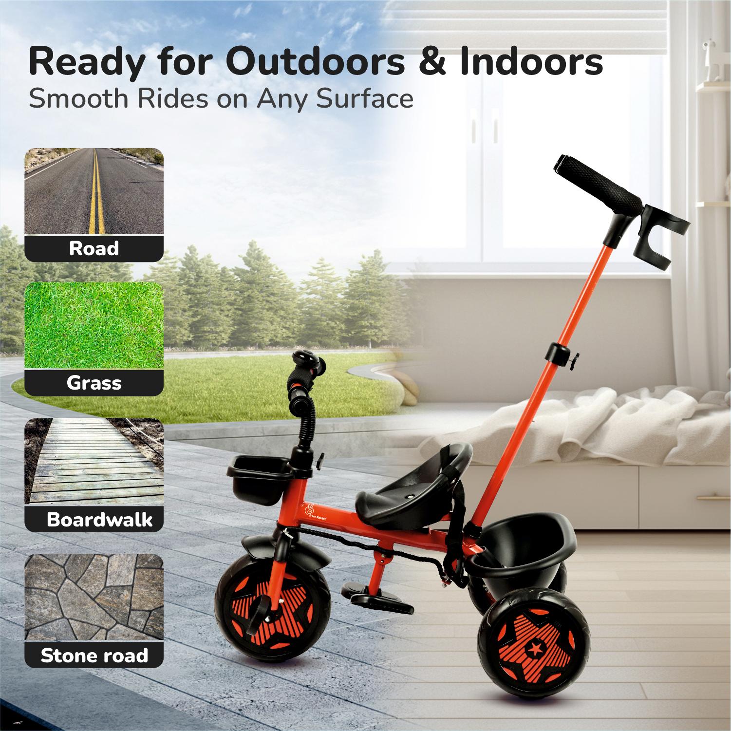 R for Rabbit Tiny Toes R20 Ace Tricycle for Kids with Parental Control, Premium EVA Wheels, Seat Belt & Bell and Storage Basket | Baby Trike Cycle for 2 to 5 Year, Upto 25 Kg Boy/Girl (Cherry Red)