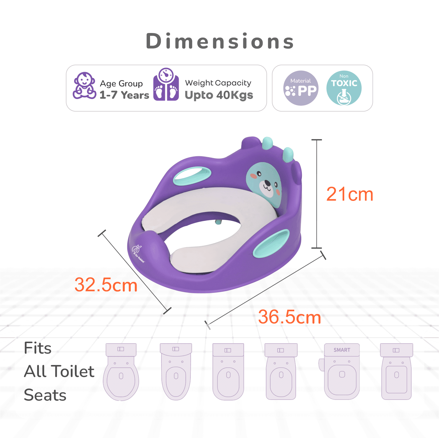 R for Rabbit Minimo Teddy Potty Seat for Kids Anti Slip BPA Free with Soft Cushion, Universal Fit Portable Potty Training Seat for Infant Weight Up to 40Kgs 1 to 7 Years (Purple Green)