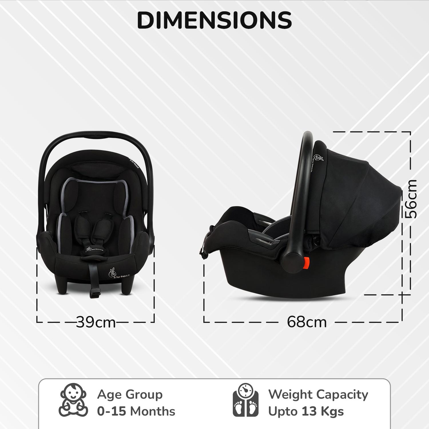 R for Rabbit Picaboo Sportz Baby Carry Cot, 3 in 1 Multi Purpose Kids Carry Cot, Feeding Chair, Rocker for Infant Babies of 0 to 15 Months & Weight Capacity Upto 13 Kgs (Pure Black)