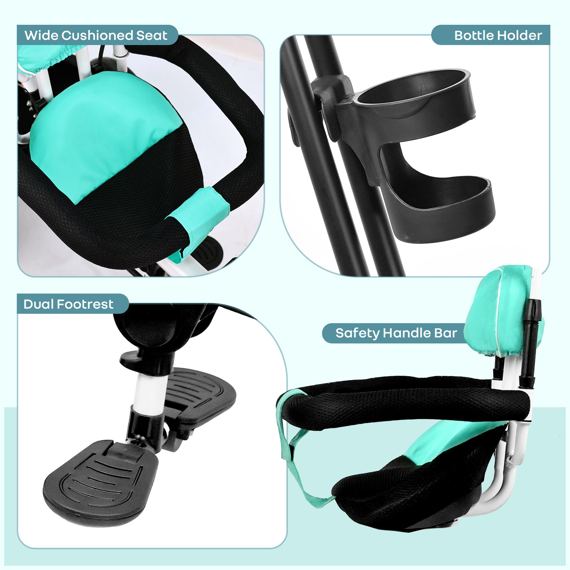R for Rabbit Tiny Toes R40 Ace Tricycle for Kids with Parental Control, EVA Wheels, Bell, Adjustable Canopy & Storage Basket | 360° Reversible Seat | Baby Trike for 2-5 Year | Upto 25Kg (Lake Blue)