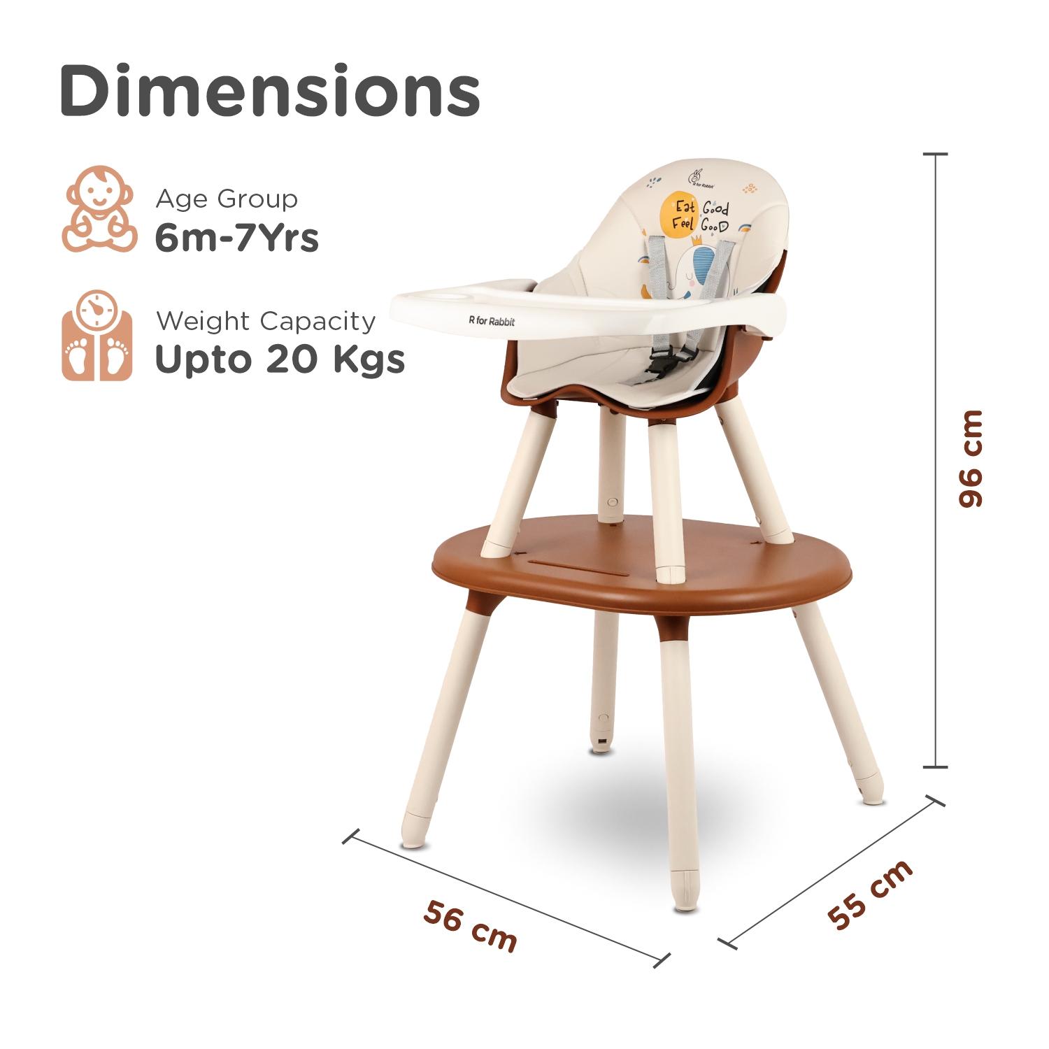 R for Rabbit Cherry Berry Tusky High Chair for Baby, 3-in-1 Convertible Kids Feeding Chair Compact Fold, Dual Meal Trays, Travel Friendly, BPA Free Anti-Slip Seat, 6 Months to 7 Years Kids (Brown Cream)