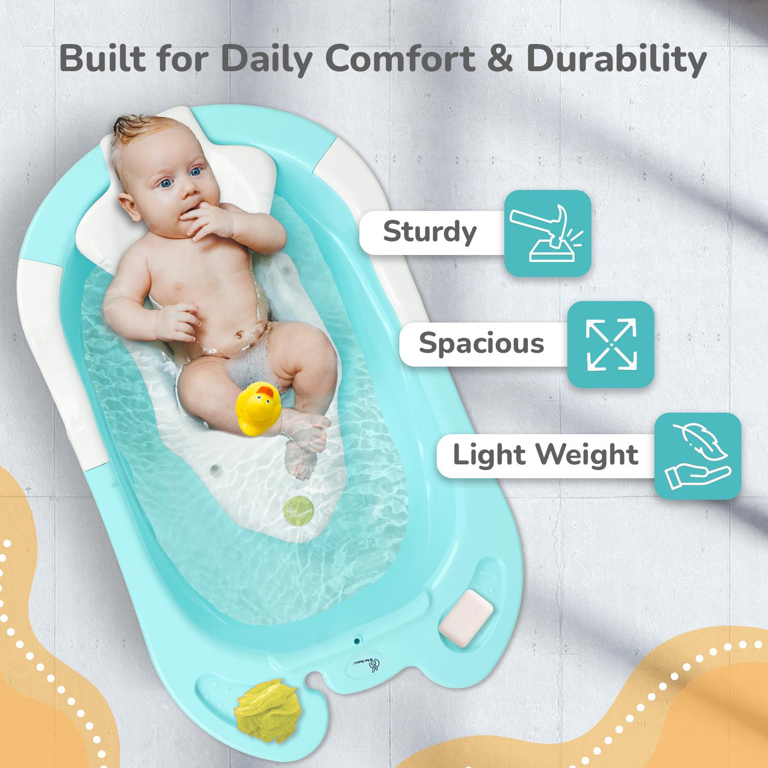 R for Rabbit Bubble Double Snowy Baby Bath Tub, Ergonomic Sling Support, Easy Drainage, Safe & Smooth Edges 0-3 Years Kids Girls & Boys Bather Bathtub for Shower Weight Capacity 15Kgs (Green White)