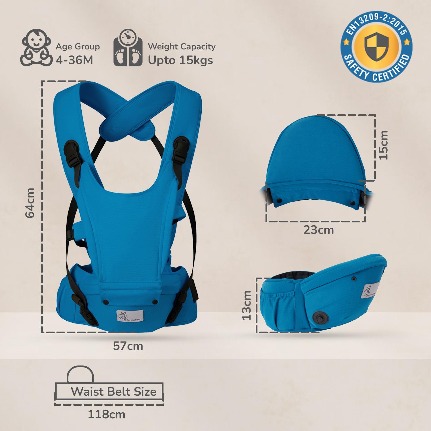 R for Rabbit Baby Carrier for New Born, 5 in 1 Hip Seat Front Carry Position Upsy Daisy Cozy Carrier Adjustable Straps for 4 to 36 Months Kids Weight Capacity Upto 15 Kgs (Denim Blue)