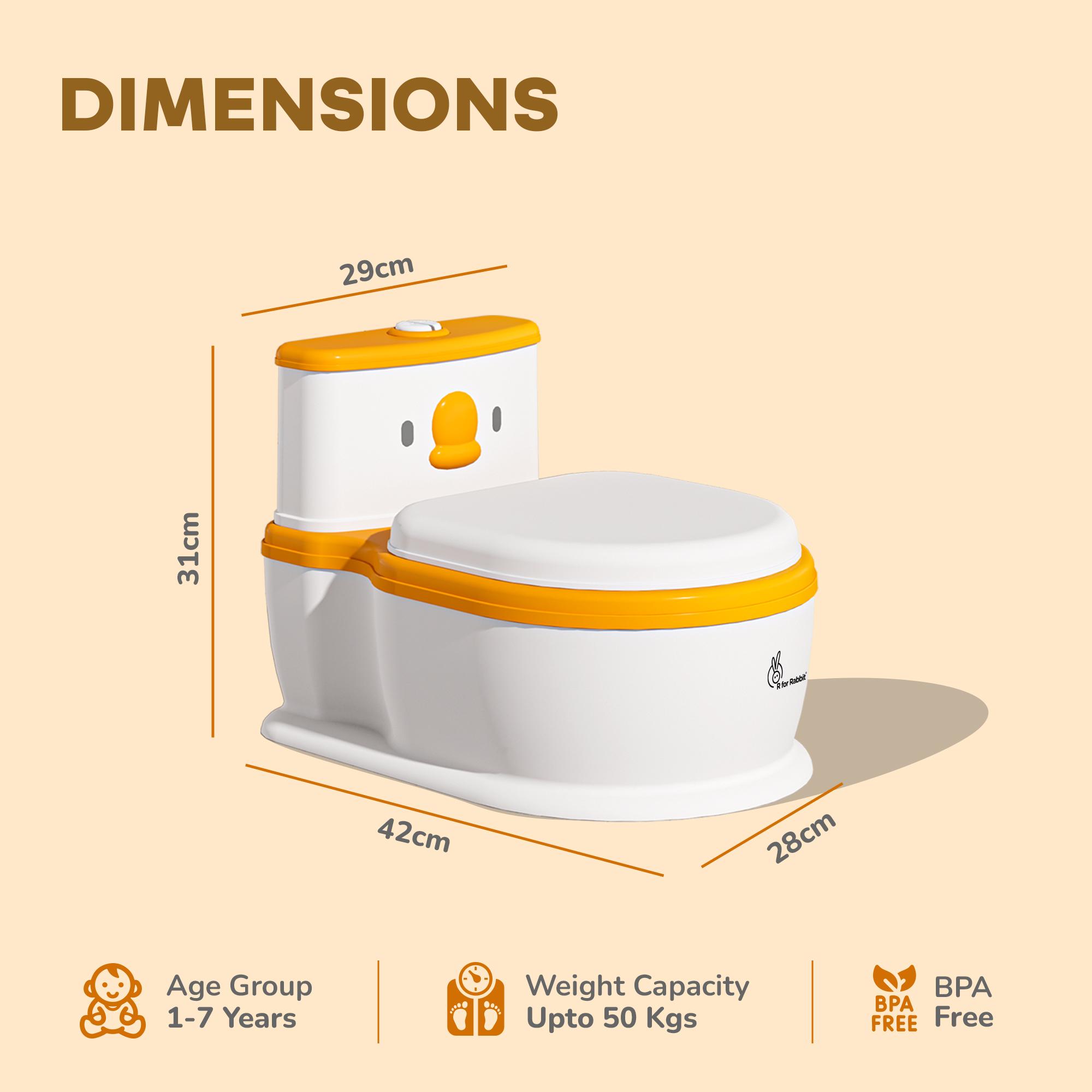 R for Rabbit Little Grownup Pixie Potty Seat with Music Comfortable Potty Training Sidekick Ergonomic Backrest Tissue Storage for Baby/Infant/Kids Weight Up to 50 kg 1 to 7 Years (White Orange)