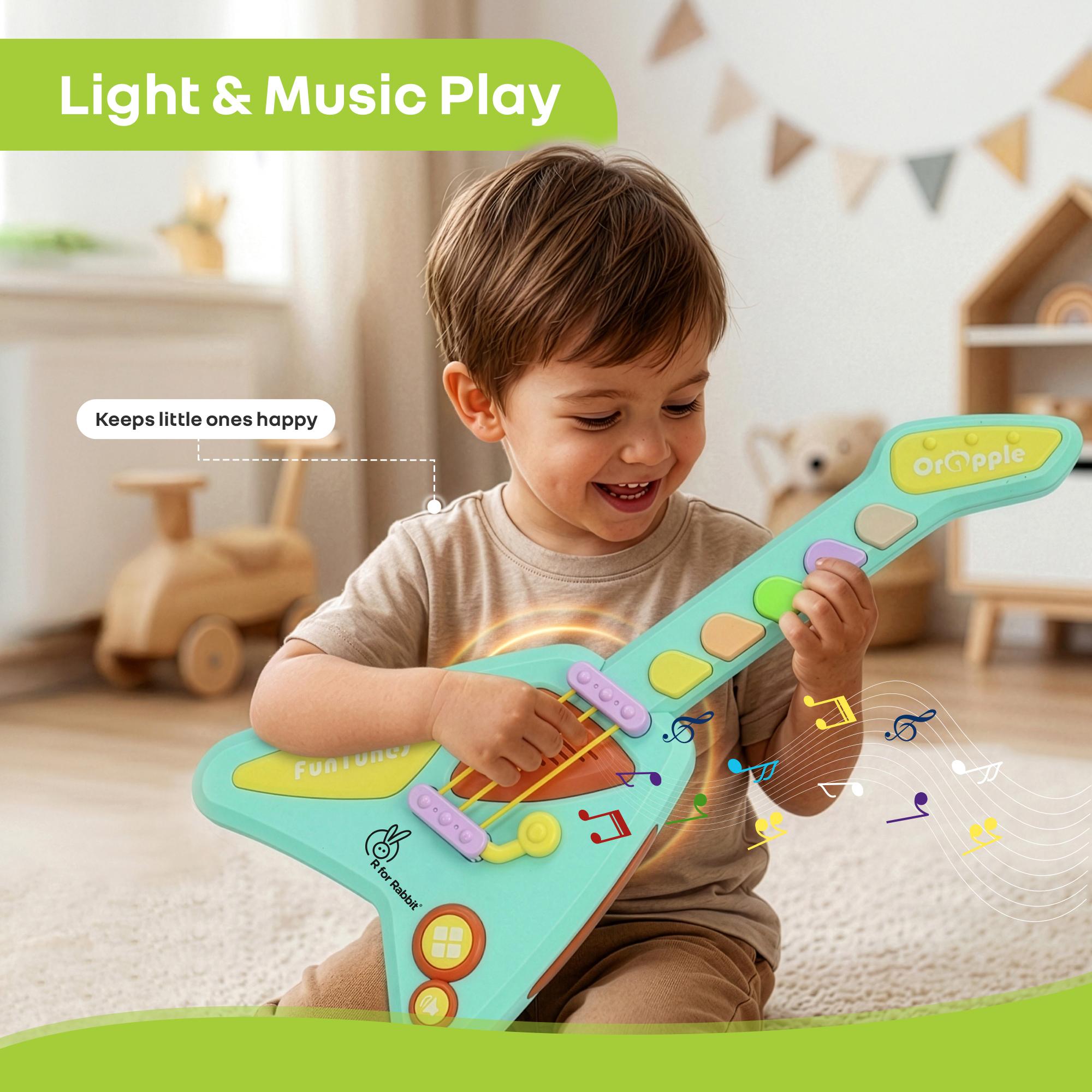 R for Rabbit Orapple Funtunes Electric Guitar, Musical Toy for Kids with Lights & Music | 4 Play Modes, 5-Level Volume Control | Educational & Fun Learning Gift for 1+ Years Boys & Girls (Blue Multi)