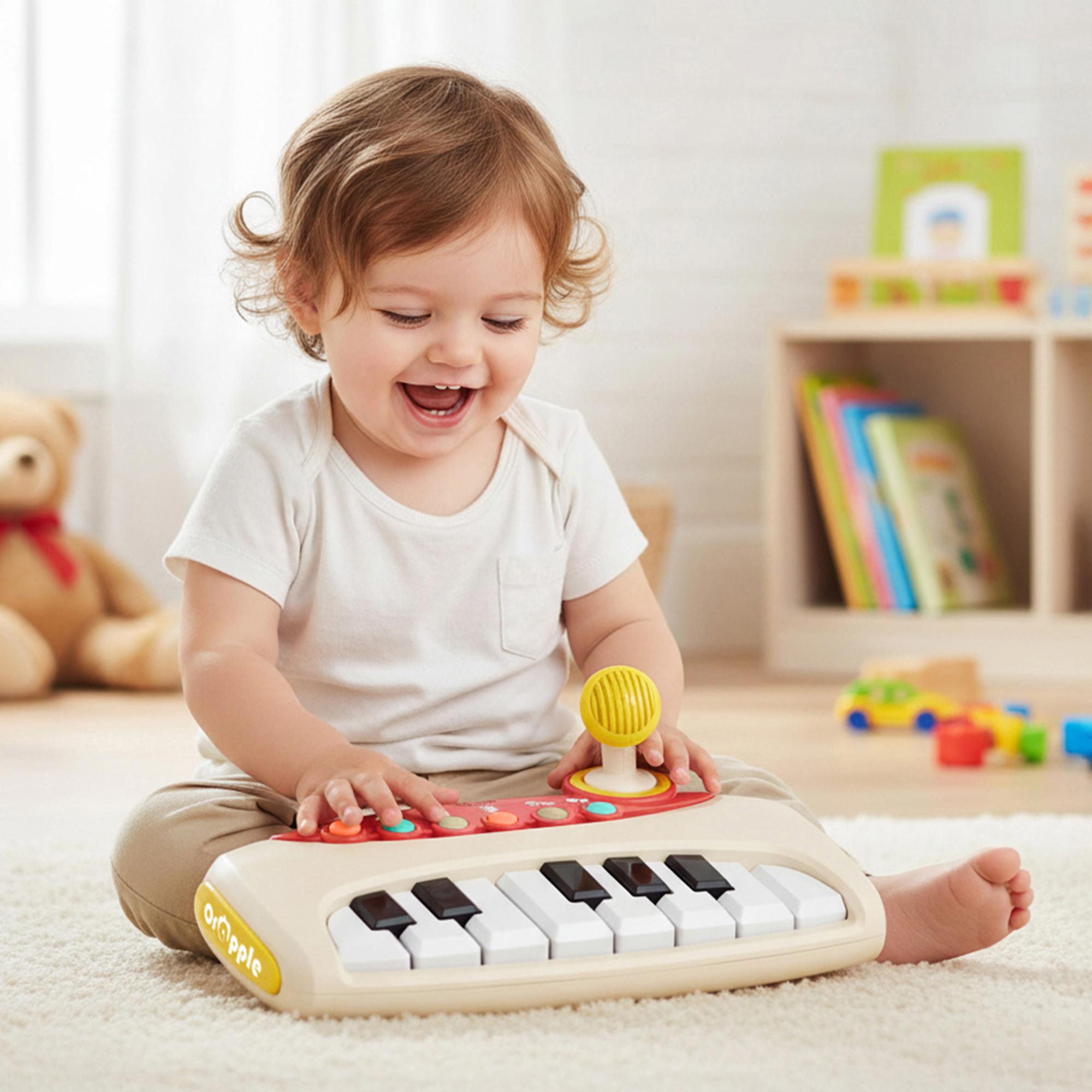R for Rabbit Orapple Funtunes Kids Piano Toy with Lights & Music | Musical Keyboard with Record & Play, Adjustable Volume, Auto Shut-Off | Educational Toy for Toddlers & Children 12+ M (Beige Multi)