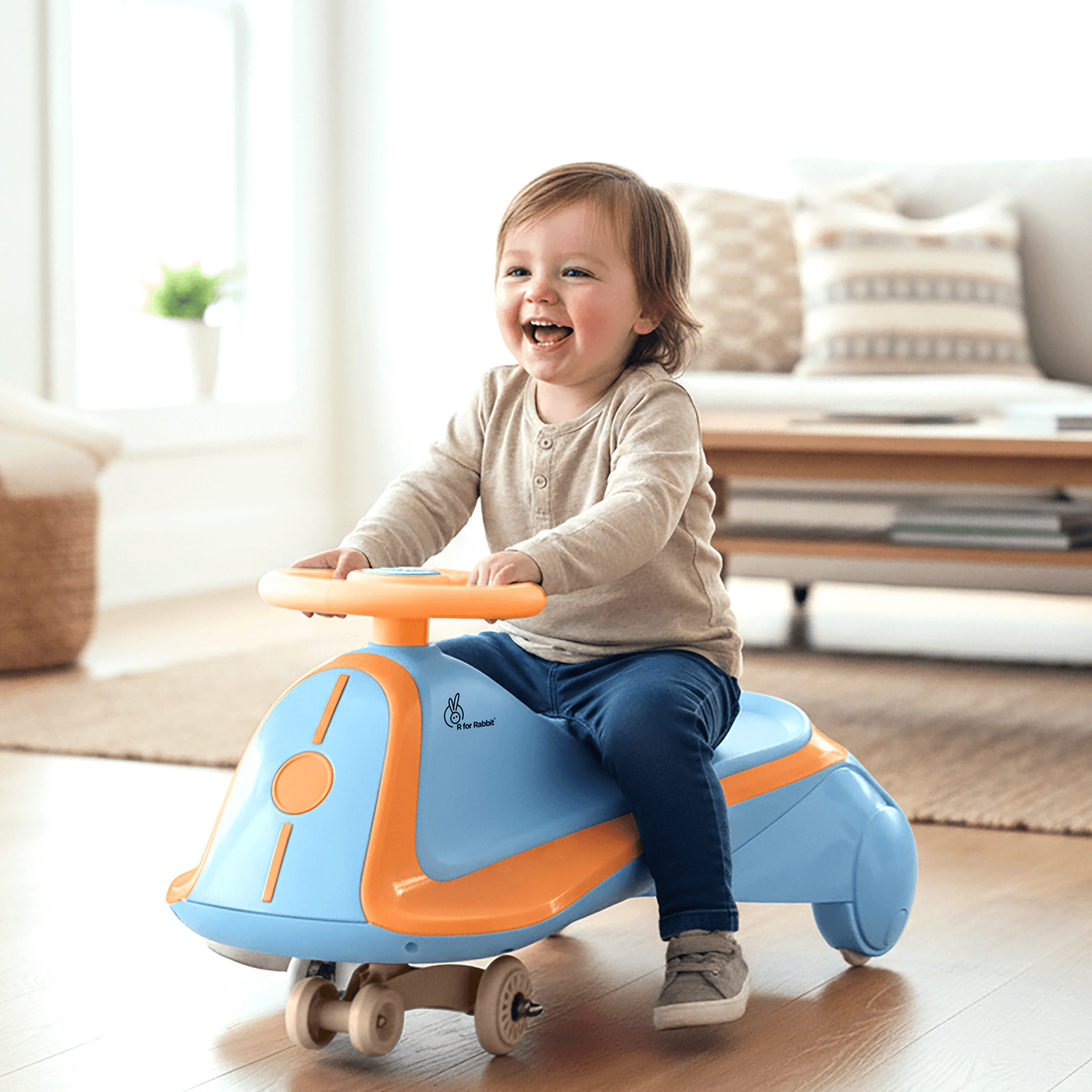 R for Rabbit Iya Iya Sportz Ace Swing Car for Kids 3+ Years | Wiggle & Push Ride-On Toy with Scratch Free Wheel | ABEC7 Bearings | Stable Triangular Design | Weight Capacity Upto 75 Kg (Blue Orange)