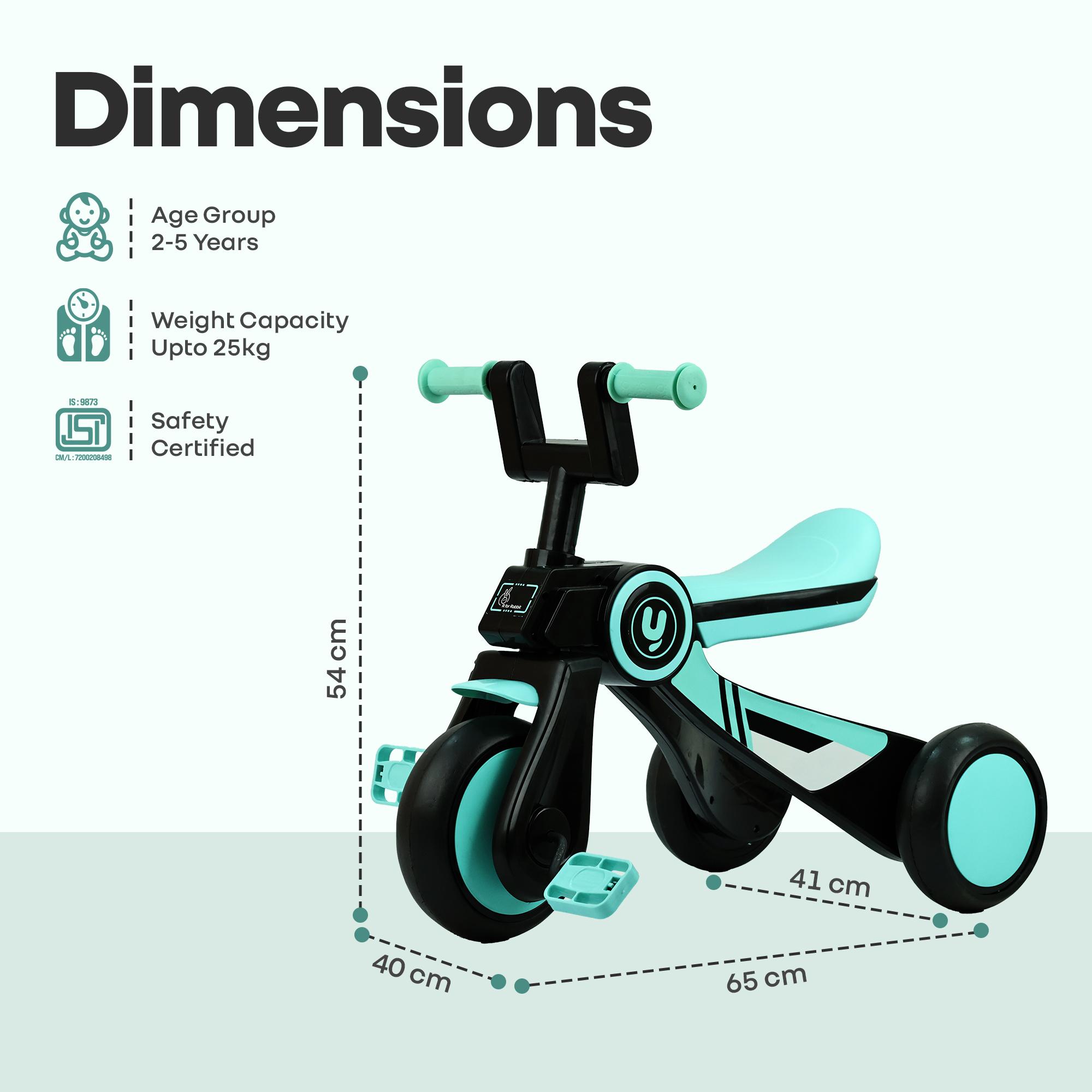 R for Rabbit Tiny Toes Y Ace Premium Designer Tricycle for Kids 2-5 Years Upto 25Kg Weight with Strong Metal Core Frame, Anti-Slip Handlebars & Smooth Wheels | 95% Pre-Installed Baby Trike (Sea Green)