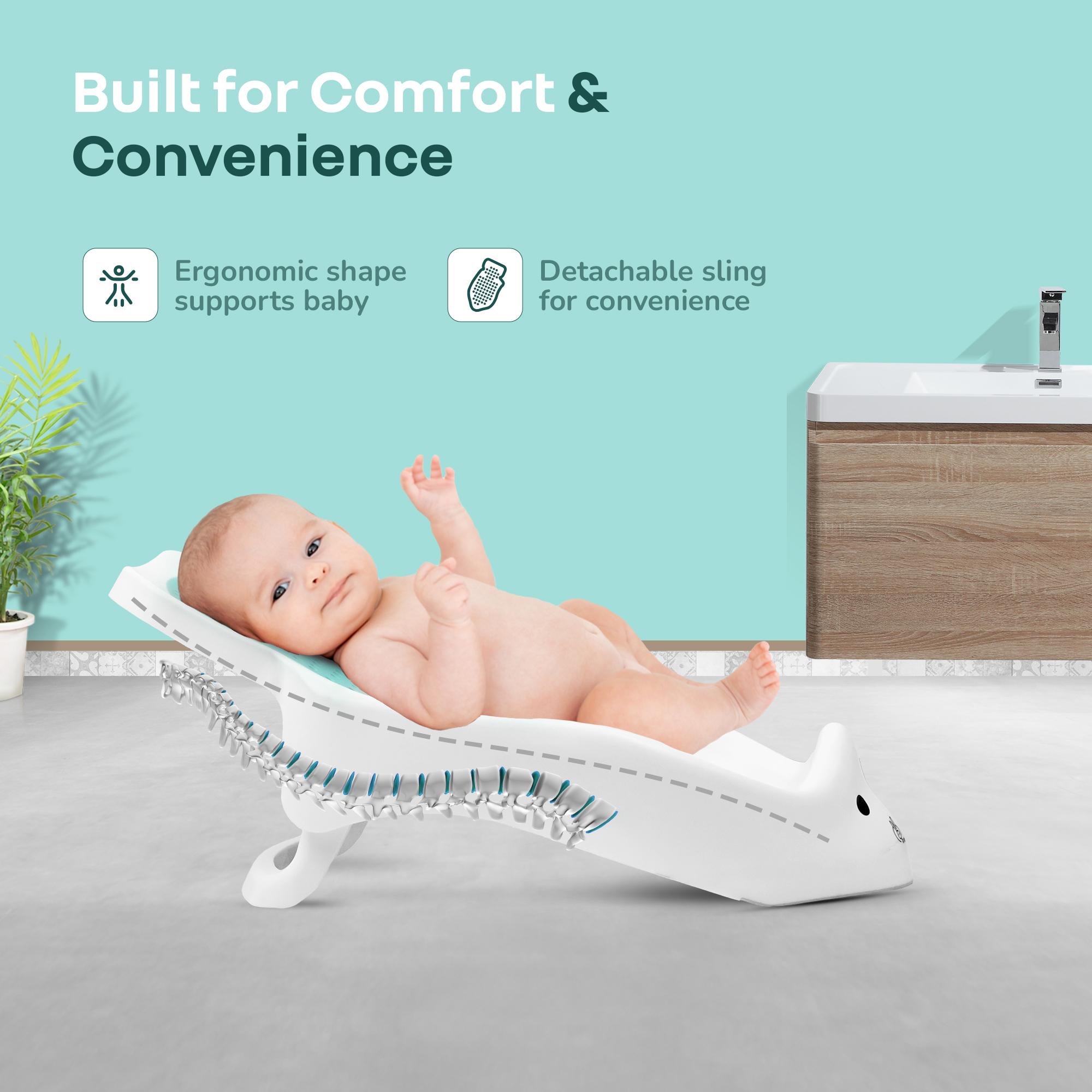 R for Rabbit Bubble Double Bunny Bath Tub Convertible Safe Ergonomic Detachable TPE Sling Foldable Travel-Friendly Weight Up to 20 kg 0-3 Years Baby Girls Boys Kids Bather Bathtub (Lake Blue)