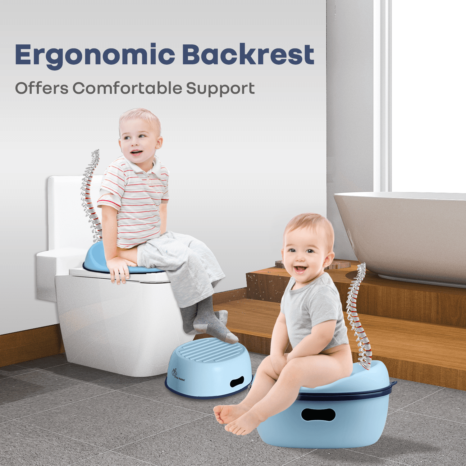 R for Rabbit Tiny Tots Mellow Potty Seat Multipurpose 3 in 1 Convertible Potty Training Removable Bowl Anti-Slip Pads Detachable & Hangable Seat for Kids Weight Up to 20 Kg 1-5 Year (Sky Blue)