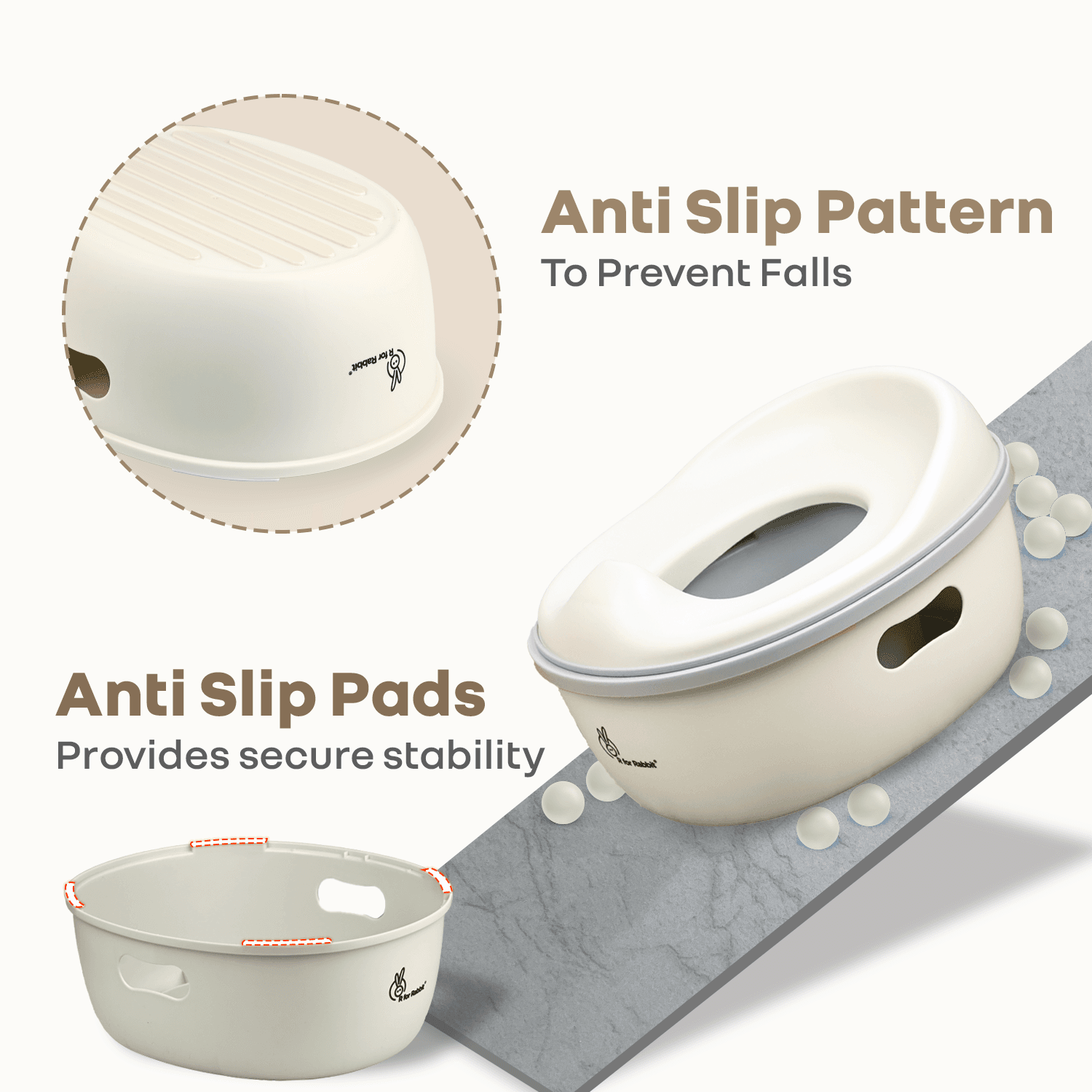 R for Rabbit Tiny Tots Mellow Potty Seat Multipurpose 3 in 1 Convertible Potty Training Removable Bowl Anti-Slip Pads Detachable & Hangable Seat for Kids Weight Up to 20 Kg 1-5 Year (White Grey)