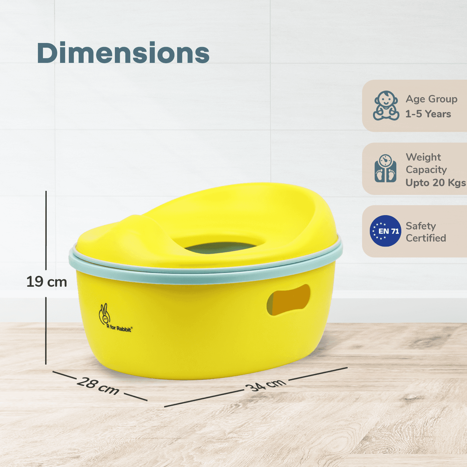R for Rabbit Tiny Tots Mellow Potty Seat Multipurpose 3 in 1 Convertible Potty Training Removable Bowl Anti-Slip Pads Detachable & Hangable Seat for Kids Weight Up to 20 Kg 1-5 Year (Yellow Blue)