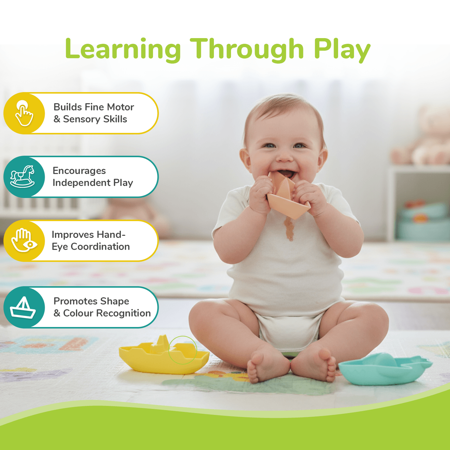 R for Rabbit Orapple Floater Bathing Toy No Sharp Edges BPA Free Food Grade Silicone Material Encourages Independent Play Ideal for Gifting Kids Baby Girl boy (Boat Multi, Pack of 3)