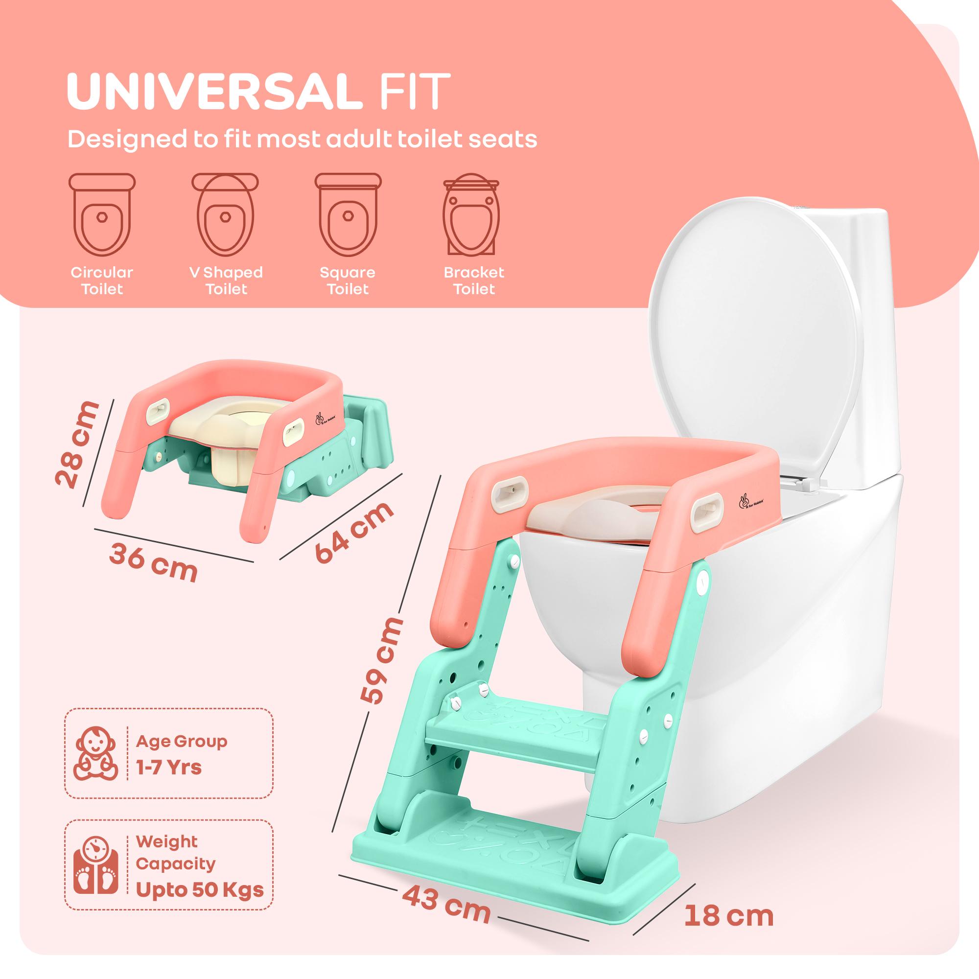 R for Rabbit Hilltop Booster Potty Seat & Step Stool 2-in-1 Multipurpose Anti-Skid Base Adjustable Foldable Supportive Backrest & Soft Cushion Toilet Seat for Kids Baby 1 to 7 Years (Peach Green)