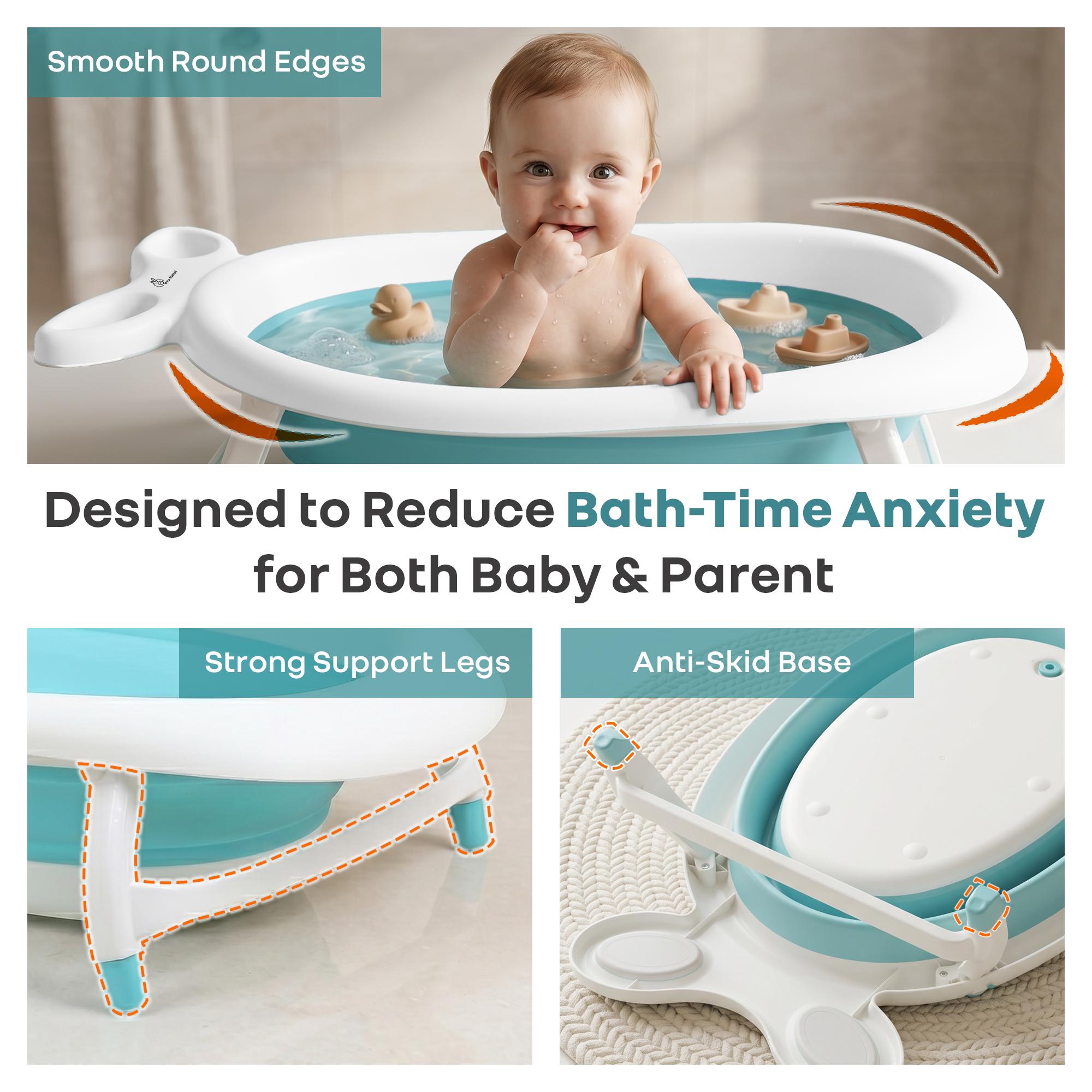 R for Rabbit Bubble Double Finzy Baby Bath Tub Foldable for Kids 9 Months-3 Years | Womb Cocoon Bathtub Design | Anti-Skid Base | Quick Drain Plug | Space Saving Pool Bather with Tray (White Blue)