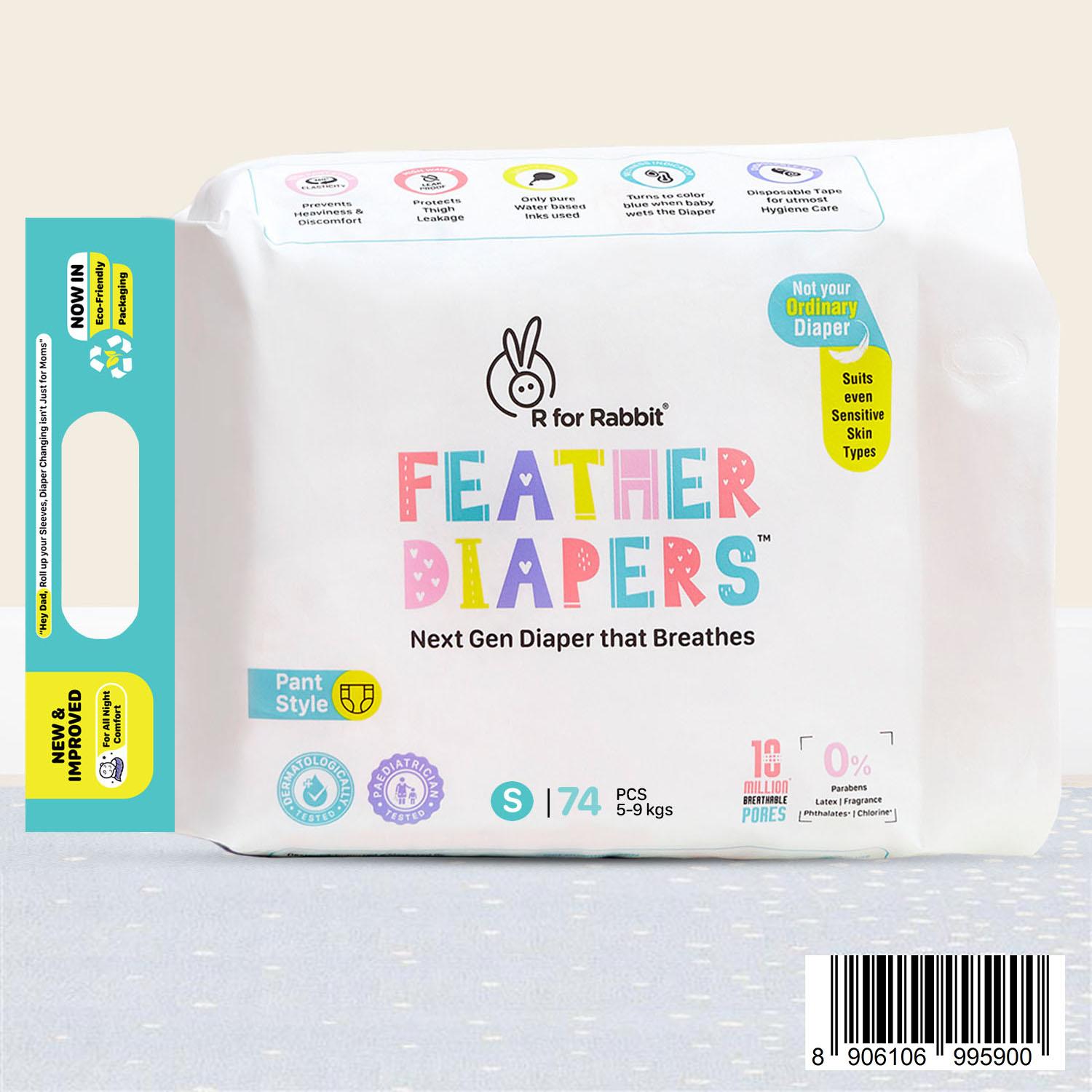 R for Rabbit Feather Diaper Pants Size S| Small for baby of 5-9 kgs (Combo Offer Pack of 74)
