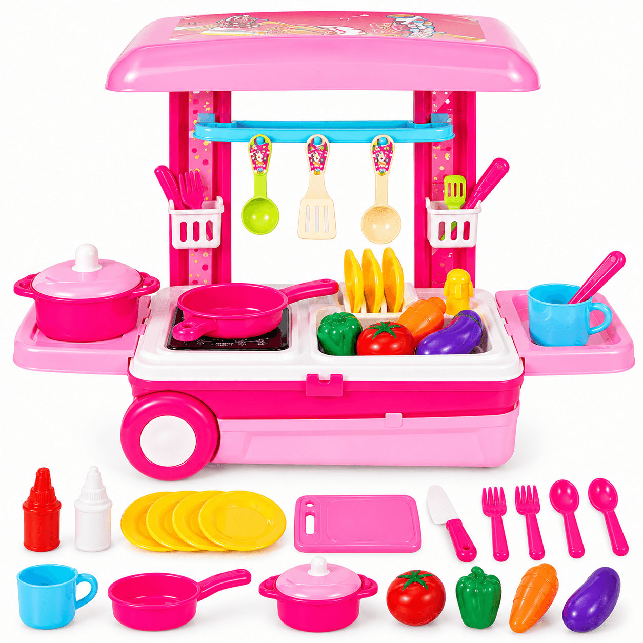 Ilearnngrow Ultimate Kid Chef Bring Along Kitchen Cooking Suitcase Luxury Kitchen Set Cooking Toy with Briefcase Kitchen Food Play Set for Girls & Boys (New)-Made in India
