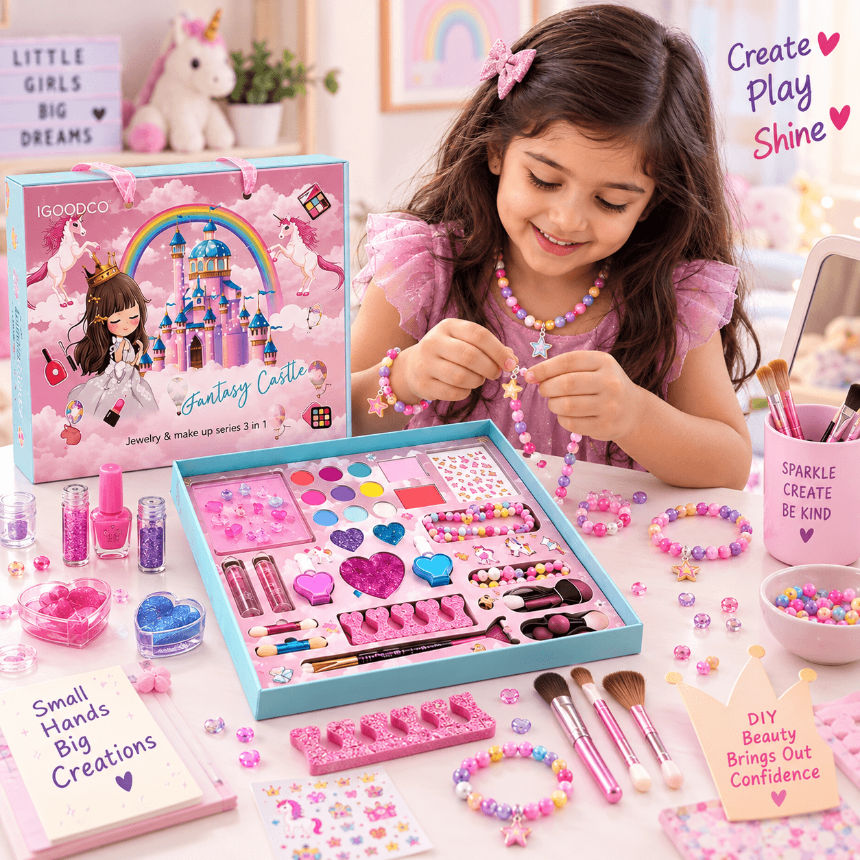 28 pcs Makeup & Accessories Kit + Hair Extensions